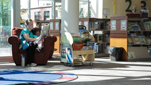 Library Storage - collaborative space created by high density shelving at Uintah County Library