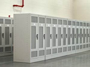 Mesh doors on gear back lockers at National Guard