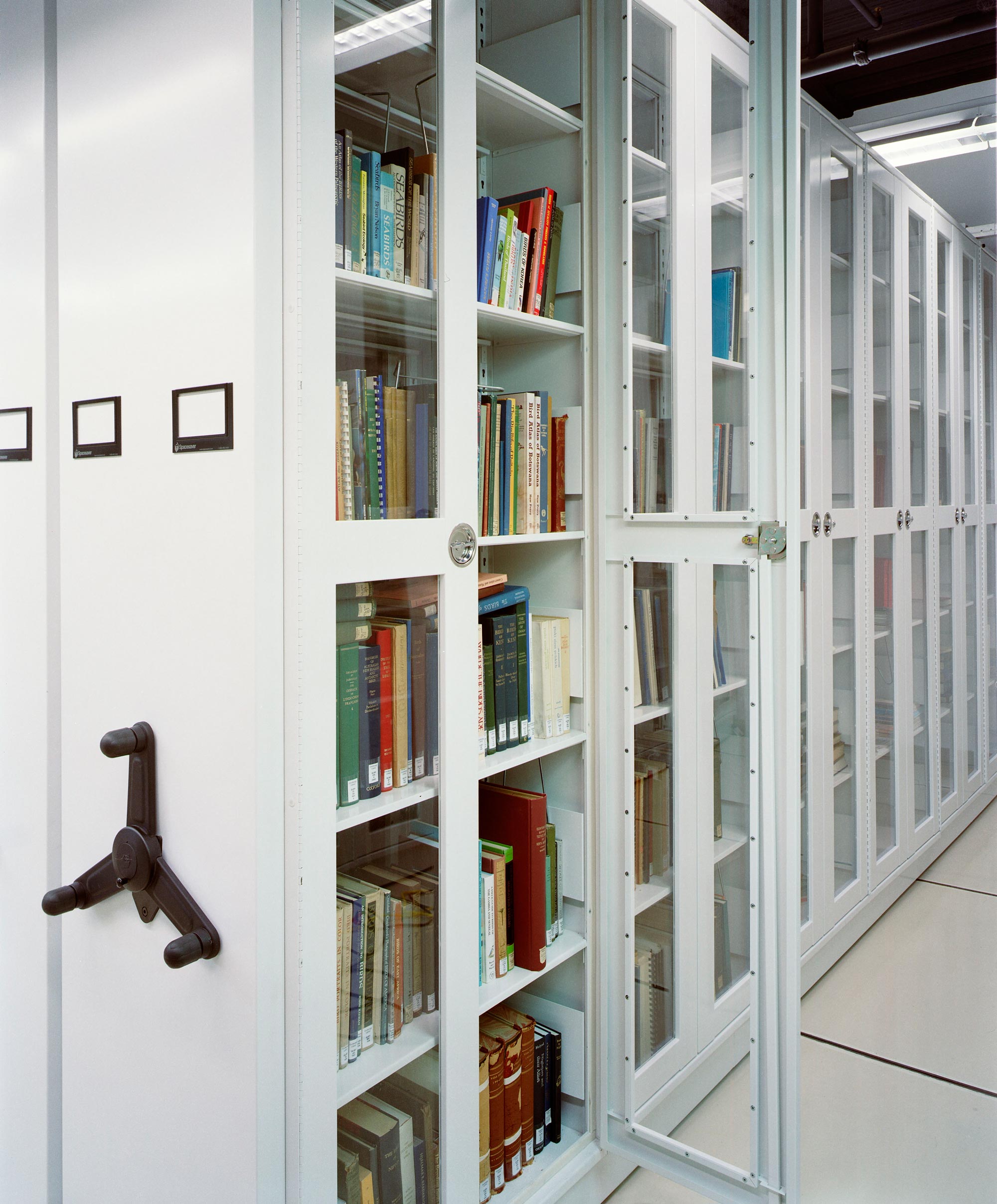 Archival book storage in museum cabinet
