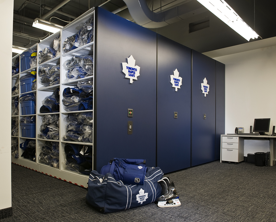 Hockey athletic equipment storage on compact mobile