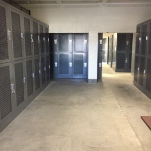 Mesh doors on gear lockers for visibility at Idaho Army National Guard