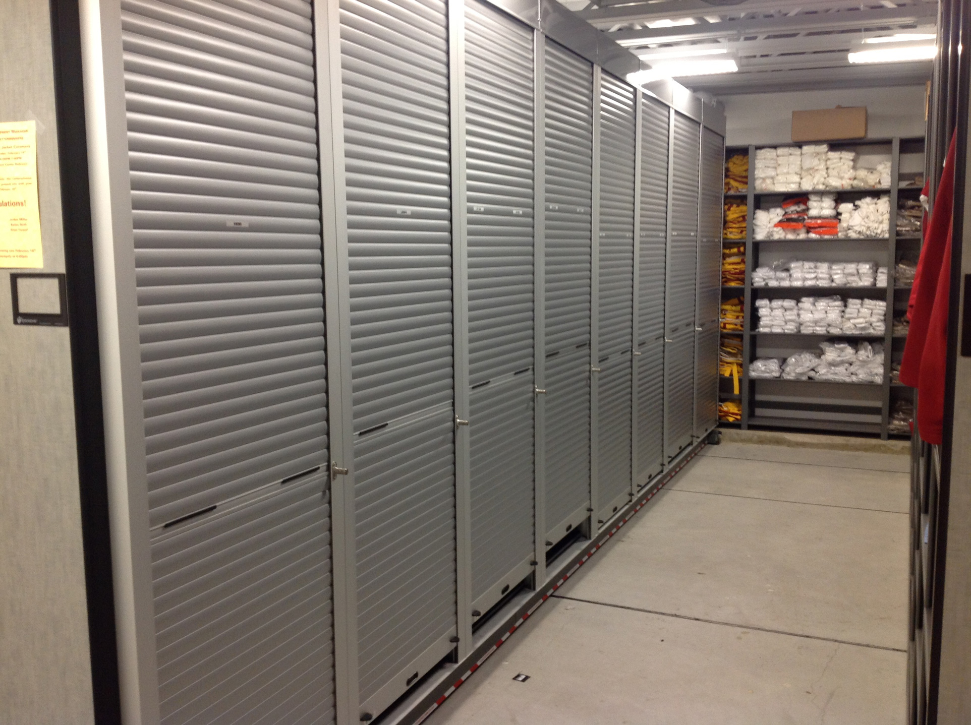 Rollock doors for athletic equipment storage