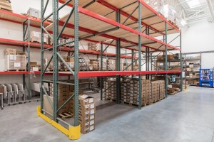 Pallet racking with box storage in warehouse
