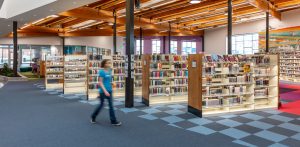 library shelving with lighting