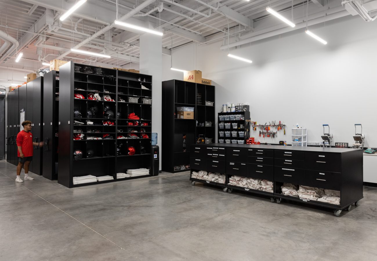 UNLV Football Equipment storage room with high density mobile system